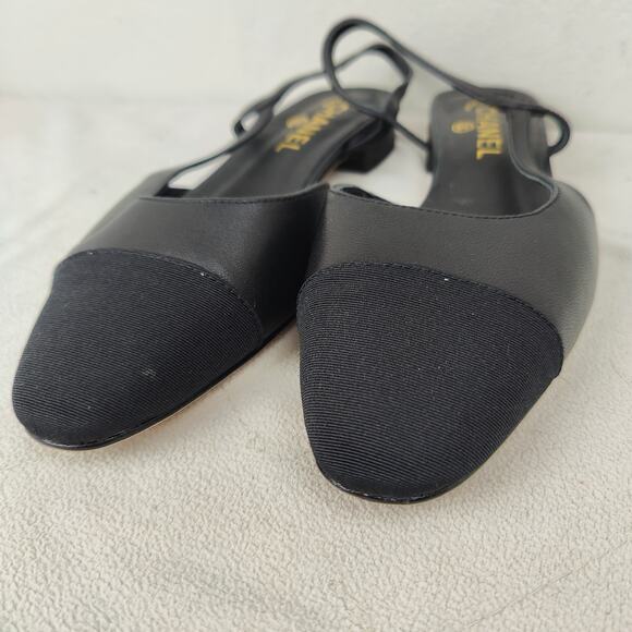 Chanel Leather Grosgrain Slingback Mules Womens 42C Black Flats NWOB FLAWED - Picture 3 of 10